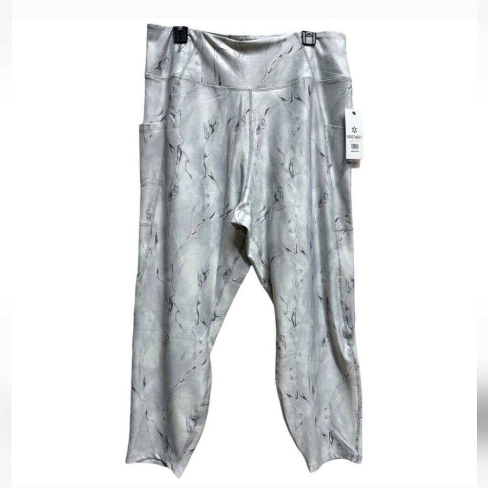 #467 - NINE WEST- White Gray Marble Leggings with Pockets NEW -Sz. 3X